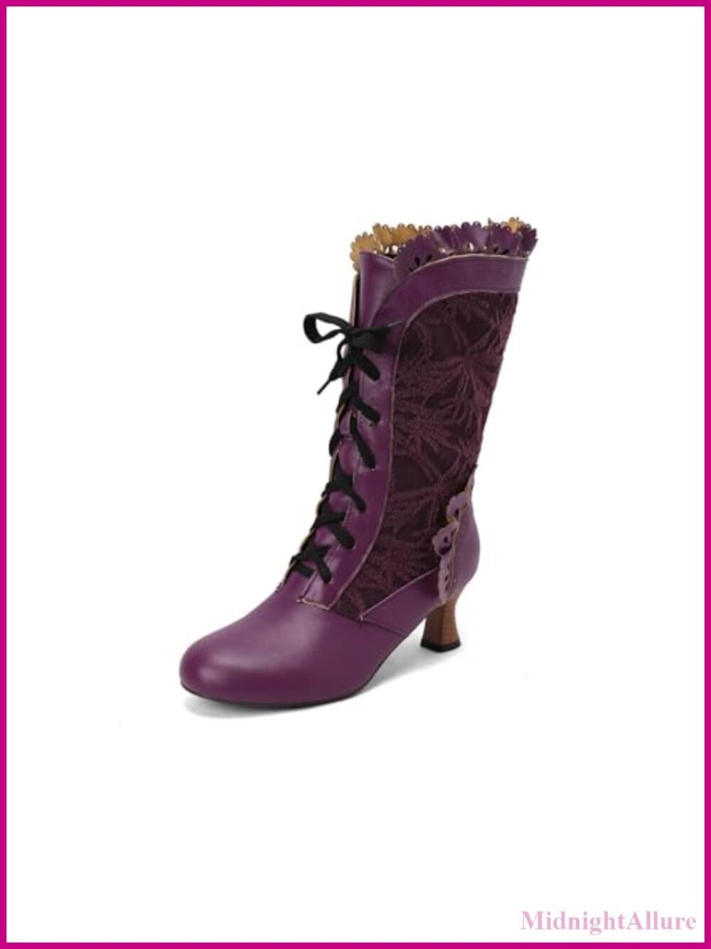 Victorian Mid-Calf Boots Faux Leather Lace Up Bow Gothic Cosplay